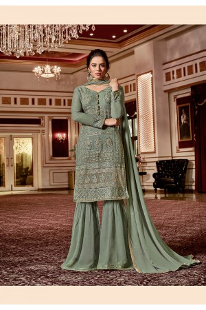 Sea green georgette embroidered sharara suit  4525